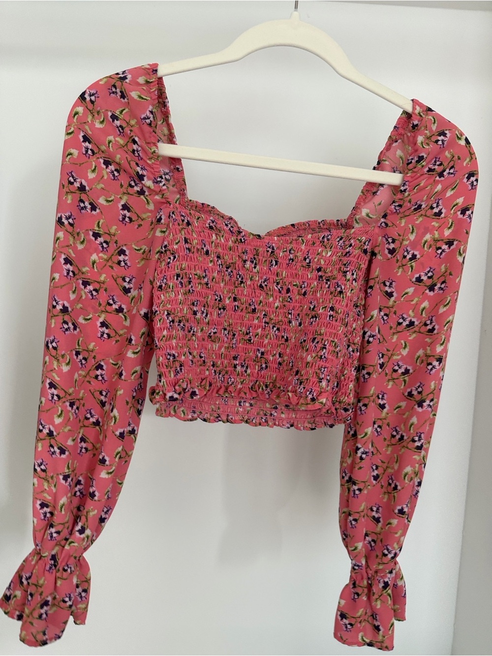 Likely Pink Floral Smocked Square-Neck Crop Top